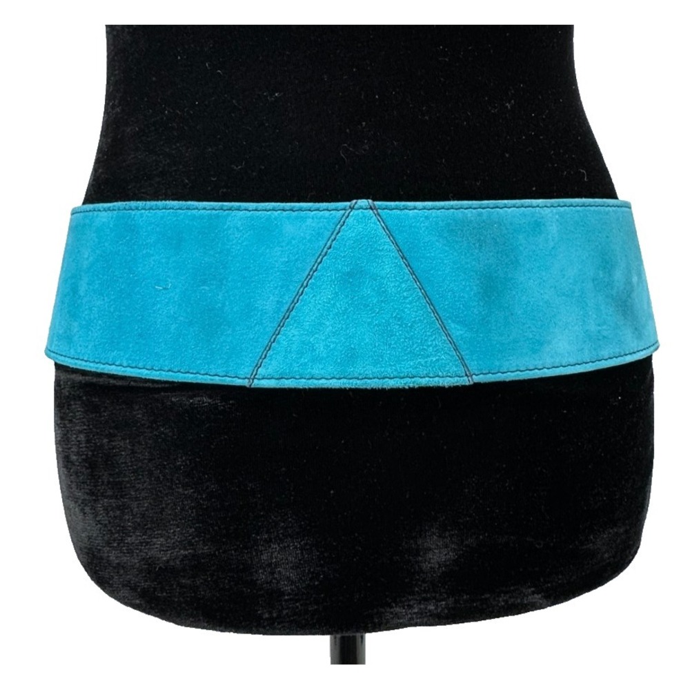 Escada Womens Wide Blue Suede Leather Contoured Waist Belt One Size Italy - Picture 5 of 12